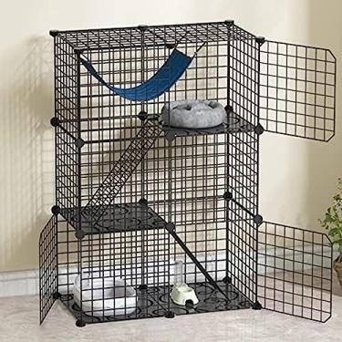 Imagem de Gaiola para gatos Casas para gatos para gatos internos Fio de metal removível DIY para animais de estimação Cercadinho para gatos ao ar livre Gaiolas dobráveis ​​para gatos adequadas para 2-