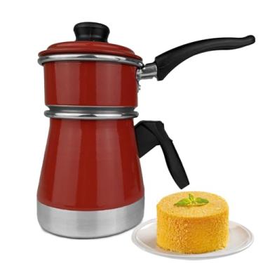 Imagem de Cuscuszeira a Vapor Duplex Porção Individual Mini Cuscuzeira Dupla com Tampa Faz Cuscuz e Legumes (Vermelho)