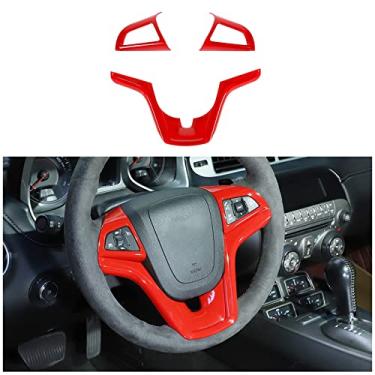 Imagem de CheroCar Para Camaro Capa de Volante Acabamento Acessórios Interiores Decalque Compatível com Chevrolet Camaro 2012-2015 (Vermelho)