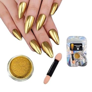 Imagem de Pó Cromado Metalizado Holográfico Manicure Unha Gel Dourado