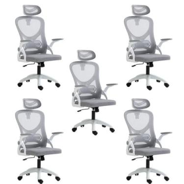 Imagem de Kit 5 Cadeiras para Escritório Presidente Office Columbus com Tela Mesh Branco/Cinza