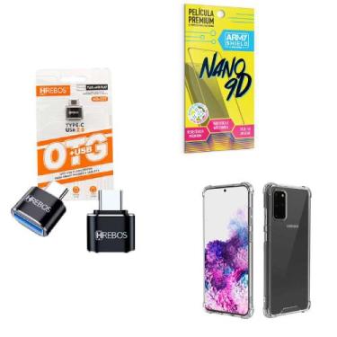 Imagem de Kit Adaptador USB para Tipo C + Capinha Samsung S20 Plus + Película 9D