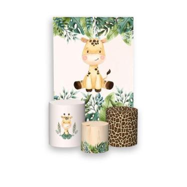 Imagem de Painel De Festa Vertical 1,50 x 2,20 + Trio De Capas Cilindro - Girafa