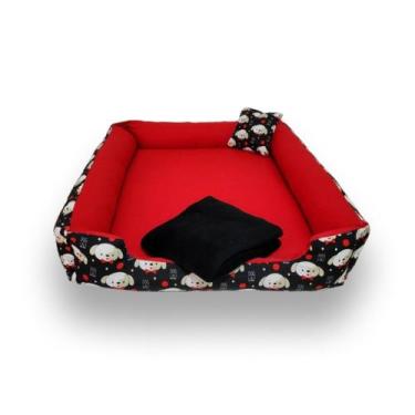 Imagem de cama para cachorro grande cama de cachorro cama retangular vermelha + 