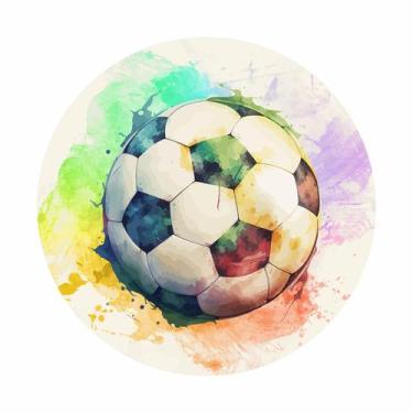 Imagem de Painel de Tecido Sublimado Redondo Bola de Futebol Aquarela Tinta c/ E