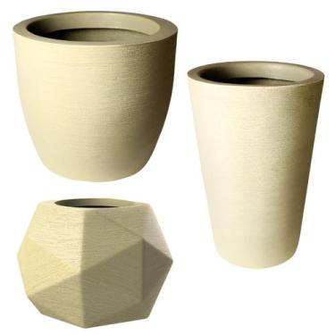 Imagem de Kit de 3 vasos para planta decorativo grafiato de luxo em polietileno 