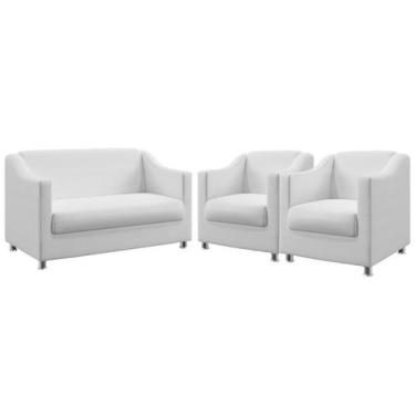 Imagem de Kit Poltrona Namoradeira e 2 Poltronas Decorativas Estofada Alya Couro