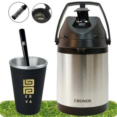 Imagem de Kit Tereré Garrafa Inox Cronos 2,5L Cuia Térmica E Bomba - Black Erva