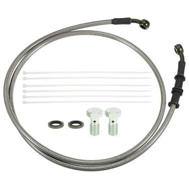 Imagem de uxcell 1 conjunto de mangueira de linha de embreagem ou freio hidráulico de motocicleta de 1,4 m 1,4 m universal para motocicleta, motocicleta, quadriciclo, scooter com parafusos