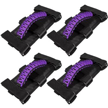 Imagem de 4 puxadores de barra de rolagem para Jeep Wrangler YJ TJ JK JKU JL JLU Sports Sahara Freedom Rubicon Unlimited X Gladiator JT 1955-2022 UTV ATV Premium Paracord (roxo)