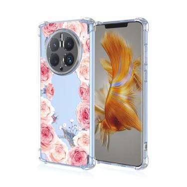Imagem de RRXSYXL Capa para celular Huawei Mate 50 Pro com estampa floral transparente, proteção à prova de choque, capa de TPU macio para Huawei Mate 50 Pro, floral rosa