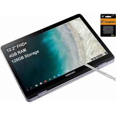 Imagem de SAMSUNG Laptop Chromebook Plus V2 360 2 em 1 com webcam dupla (tela sensível ao toque FHD de 12,2 polegadas, Intel Celeron 3965Y, 4 GB de RAM, 128 GB (64 GB eMMC + cartão SD de 64 GB), caneta Stylus