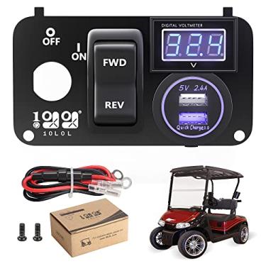Imagem de 10L0L Painel multifuncional 3 em 1 para carrinho de golfe, soquete USB duplo de carga rápida 12 V 3.0, voltímetro digital LED e interruptor reverso, adequado para EZGO TXT PDS 2003 e acima