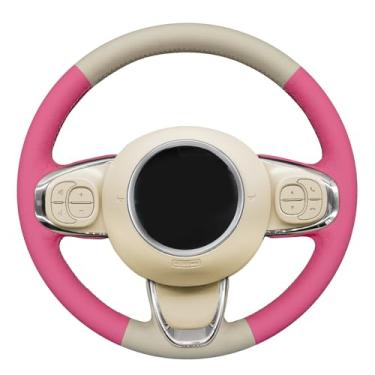 Imagem de MEWANT Capa para volante Fiat 500 costurada à mão para Fiat 500 2015-2021 / 500C 2016-2021 Acessórios de volante para Fiat 500