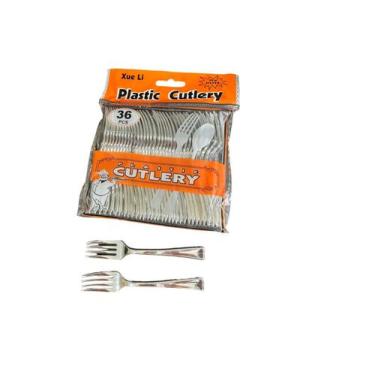 Imagem de Kit c/ 180 Mini Garfos Prata Luxo Descartável 10cm Plástico - Blook, C