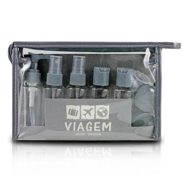 Imagem de Kit de Frascos Viagem Bolsa Pástico Transparente Shampoo Sabonetes Álc