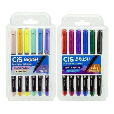 Imagem de Kit Caneta Cis Brush Cores Básicas C/6+ 6 Tons Pastel