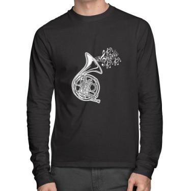 Imagem de Camiseta Algodão Trompa Notas Musicais Manga Longa - Foca na Moda, Pre