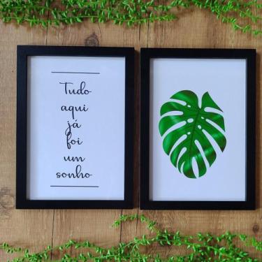 Imagem de 2 Quadros Decorativos Tudo aqui já foi sonho Sala Quarto MDF - Hanger 