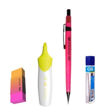 Imagem de Kit 4 Lapiseira Neon 0.5 Rosa + Borracha + Grafite +Vista Am - Cis
