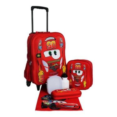 Imagem de Kit Mochila Carros 3d Com Rodinhas E Lancheira + Estojo - vozz