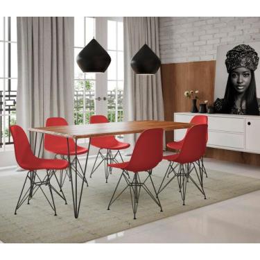 Imagem de Conjunto de Mesa Eames Clips de Ferro Preto Tampo Amêndoa 135x75 6 Cad
