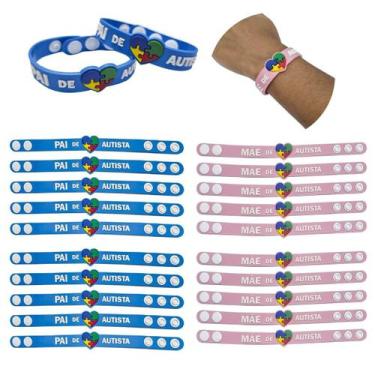 Imagem de Kit 20 pulseiras emborrachada 22cm com regulagem pai e mãe de autista 