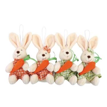 Imagem de Coelhinhos de Pelúcia Xadrez 1un Cores Sortidas Verde e Laranja 12 cm 