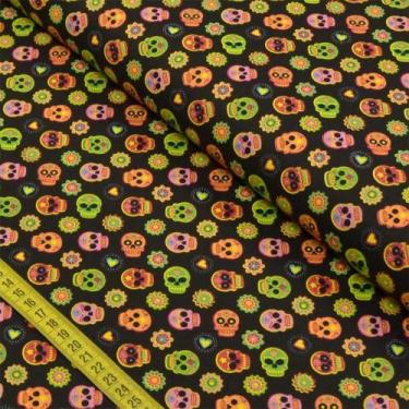 Imagem de Tecido Estampado Para Patchwork - Caveira Mexicana Cor 2360 (0,50X1,40