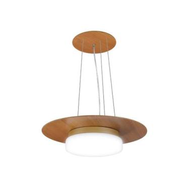 Imagem de Pendente de Madeira Saturno Vidro Imola 40 cm Freijó/Dourado - Madeluz