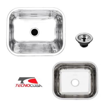 Imagem de Cuba Inox Quadrada 40x34x17cm + Tanque Inox 40x40x22cm com Válvulas Gr