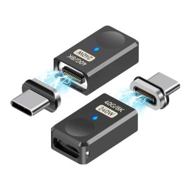 Imagem de SHEEAST Adaptador magnético USB C 240W, pacote com 2, conector magnético USB tipo C de 24 pinos com USB4 40Gbps 8K 60Hz para iPhone 15 Series, Thunderbolt 3/4, MacBook Pro/Air e mais dispositivos tipo