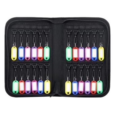 Imagem de Organizador de chaves portátil com zíper, à prova d'água, à prova de fogo, com 24 ganchos e etiquetas, armazenamento portátil de chaves para gerenciamento de aluguel, executivos de hotéis e serviços