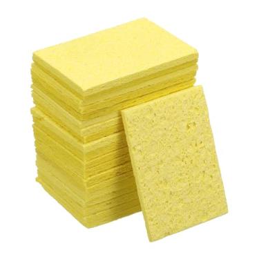 Imagem de uxcell Esponja de solda 5 cm x 3,5 cm de substituição de esponja retangular de soldagem de ponta de ferro de solda almofadas de limpeza de ferro de solda esponja especial de alta temperatura amarela