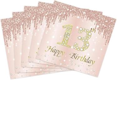 Imagem de 40 peças de decorações de aniversário de 13 anos de ouro rosa para meninas feliz 13º dia de Natal guardanapos descartáveis feliz aniversário bebidas sobremesa guardanapos de jantar para meninas
