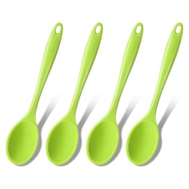 Imagem de GEEKHOM Colheres de cozinha de silicone, 4 peças, conjunto de utensílios de cozinha de silicone resistente ao calor de 20 cm para servir colheres de mexer para cozinhar antiaderente, misturar, regar,