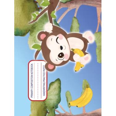 Imagem de Cute Baby Monkey, Landscape Primary Notebook for Kids: Space picture for Draw and Dotted Midline for Handwriting, Panorama side wide space, Let the kids imagine their own story by writing and drawing.