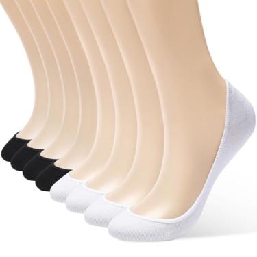 Imagem de AHOVIT 8 pares de meias femininas de corte ultrabaixo, invisíveis, invisíveis, invisíveis, invisíveis, para sapatos rasos, verão, 4 pares - 2 brancos + 2 pretos, 5-9