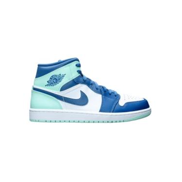 Imagem de Nike T nis masculino Air Jordan 1 Mid GS Racer azul/preto/branco, branco/azul/preto, 3,5 anos, Branco/azul corredor, preto, 3.5