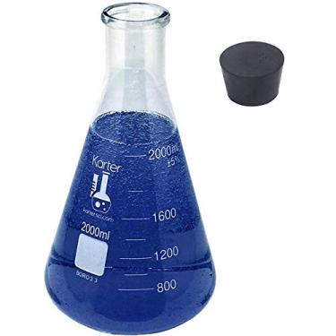 Imagem de Karter Scientific Frasco Erlenmeyer de Boca Estreita de 2000 Ml com Rolha de Borracha, Vidro Borossilicato 3,3, (Único)
