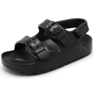 Imagem de INMINPIN sandálias infantis com fivela para meninos e meninas, sandália confortável com bico aberto e alça traseira ajustável, preta, 11 anos