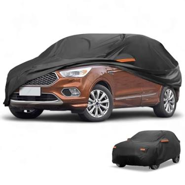 Imagem de Partuto Capa de carro à prova d'água para todos os climas, automotiva, externa, anti-UV, proteção contra chuva e sol, cobertura externa completa para Ford Kuga 2013-2023 190T-PU preta com tiras