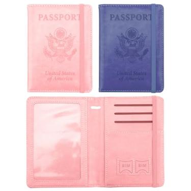 Imagem de Porta-passaporte e porta-cartão de vacina, capa para passaporte com bloqueio RFID, Roxo escuro + rosa, Minimalista