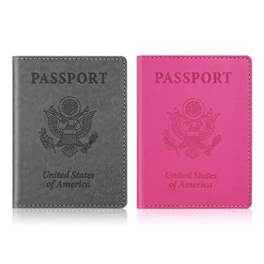 Imagem de Combo de porta-cartão de passaporte e vacina – pacote com 2 porta-passaporte com compartimento para cartão de vacina, capa fina de couro para passaporte, carteira de passaporte para mulheres, homens,
