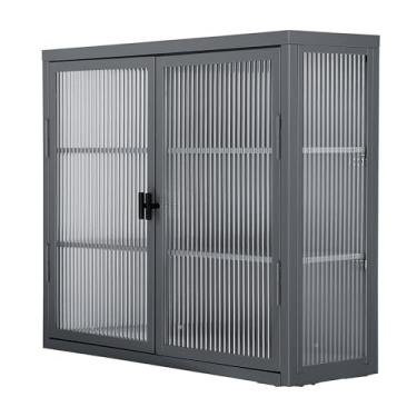 Imagem de Tzou Armários de armazenamento, portas de vidro duplas, prateleiras removíveis, armário de parede, caixa de armazenamento de ferramentas práticas para sala de jantar, sala de estar, cozinha, corredor,