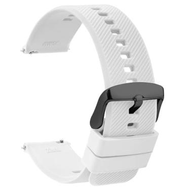 Imagem de TStrap Pulseiras de silicone de borracha - pulseira branca de liberação rápida macia - pulseira de relógio militar impermeável para homens e mulheres - para relógios inteligentes de substituição de 18