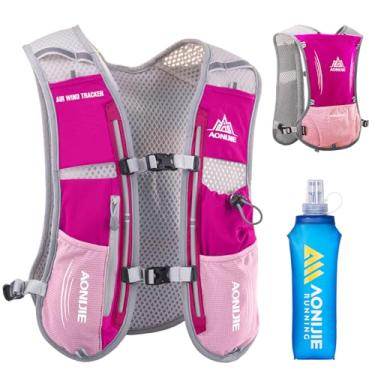 Imagem de Mochila de hidratação para corrida, colete, pacote de 5L para mulheres, homens, corrida, trilha, maratona, ciclismo, caminhada, acessórios (rosa vermelha com frasco macio de 500ml)