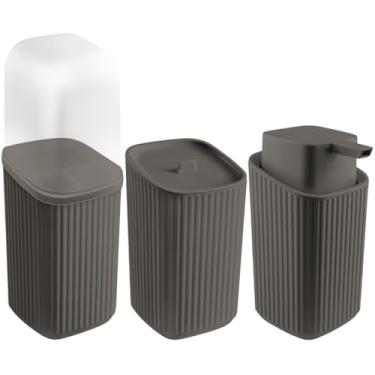 Imagem de Kit Banheiro Porta Escovas + Porta Algodão + Porta Sabonete Líquido (Cinza Escuro)