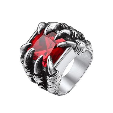 Imagem de ChainsProMax Anéis masculinos de aço inoxidável, anel de garra de dragão com pedra preciosa motociclista punk, banhado a ouro/caixa de presente preta, Metal, não conhecido