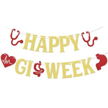 Imagem de Faixa Happy GI Week - Placa Happy GI Nurses & Associate Week, decoração de enfermeira de endoscopia, decorações de semana de gastroenterologia glitter dourado